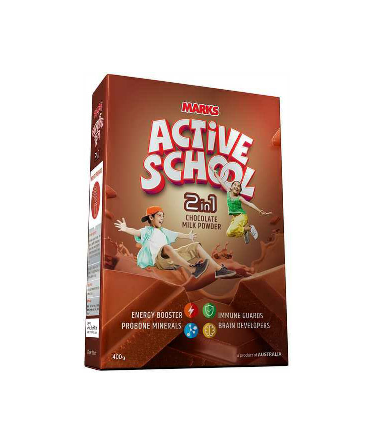 MARKS ACTIVE SCHOOL 2 IN 1 CHOCOLATE POWDER MILK 400GM